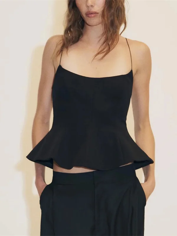 تصميم جديد للنساء لفصل الصيف: توب ضيق بحمالات رفيعة وتنورة قصيرة مرنة بأسلوب فرنسي، مصنوع من القطن والبوليستر 8280333