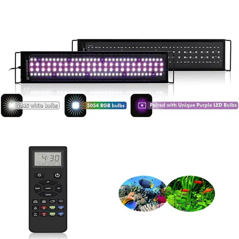 리모컨 LED 수족관 조명 풀 스펙트럼, 24 인치 ~ 48 인치 어항 조명, 담수 조명, 멀티 컬러