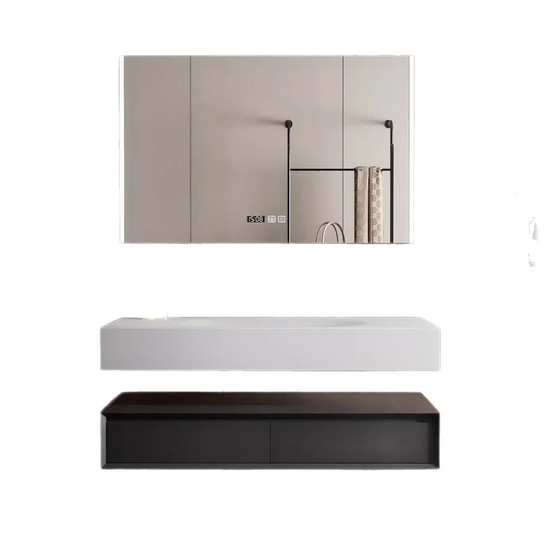 

Hotel integrated sink sink hanging rubber wood bathroom cabinet