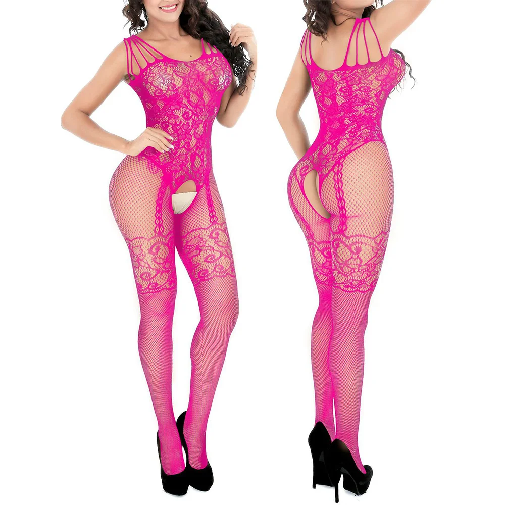 Sexy Women Jumpsuit Fishnet See Through Body Stockings Lace Bodycon Underwear Open Crotch Sleepwear Seduction Erotic Wear
