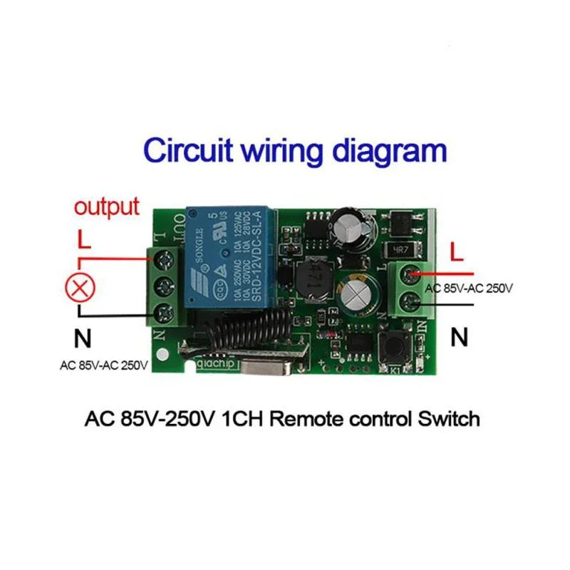 GERMA 433Mhz Wireless Remote Control Switch AC 110V 220V 1CH RF Relay Receiver Module + 2botton Transmitter for Garbage Gate