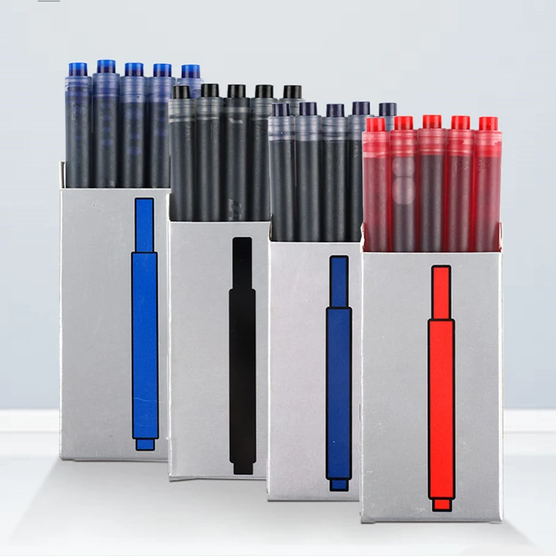 

5 Pieces T10 Refill for fountain pen Smooth Non carbon Ink 4 Color Black/Blue/Black Blue/Red for Business School