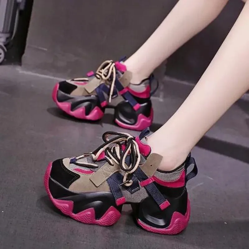 Autumn Women\'s Sneakers New Breathable High Platform Shoes Woman Ladies Vulcanize Casual 7.5CM Chunky Sneakers Zapatillas Mujer
