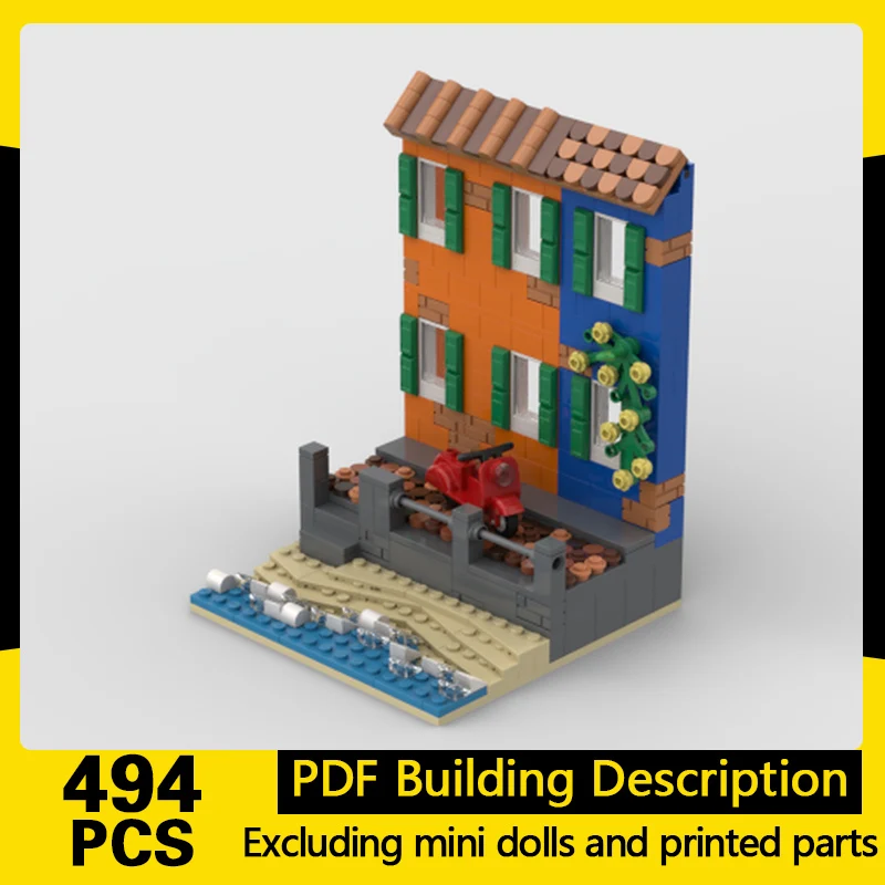 City Street View Model MOC Building Bricks Italian Seaside Cottage Modular Technology Gifts Holiday Assemble Toys Suit Display