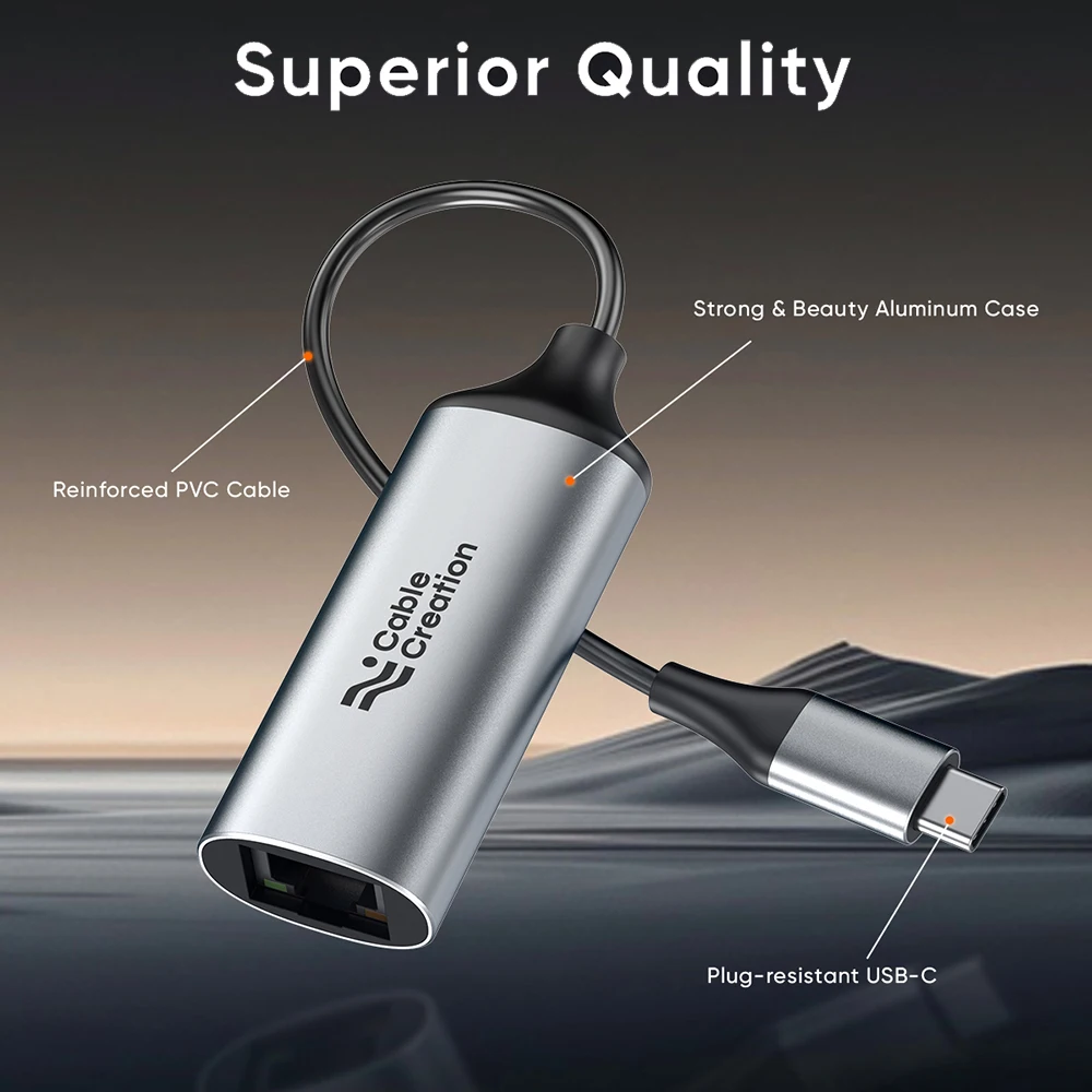 Адаптер CableCreation USB C — Ethernet 5 Гбит/с, интернет-адаптер сетевой локальной сети 5 Гбит/с типа C — RJ45, совместимый с MacBook, XPS
