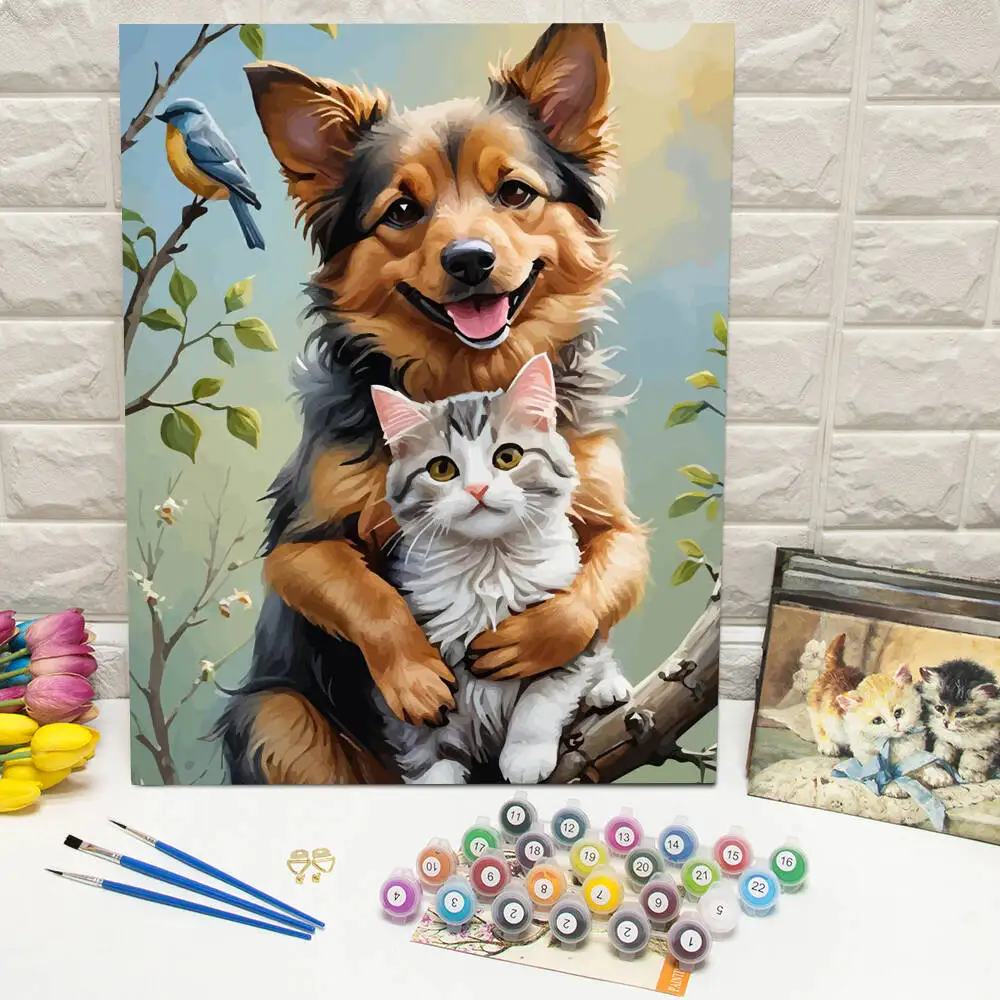 Ölgemälde nach Zahlen, Berglandschaft, DIY, digitale Malerei, Haus, Baum, Landschaft, Bild, Kunsthandwerk auf Leinwand, handgemaltes Geschenk