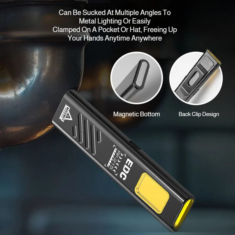 Edc Dual-Light Source Flashlight Portable Emergency Lighting Tool Magnetic Clip-on Light High-Intensity Flashlight Portable Work