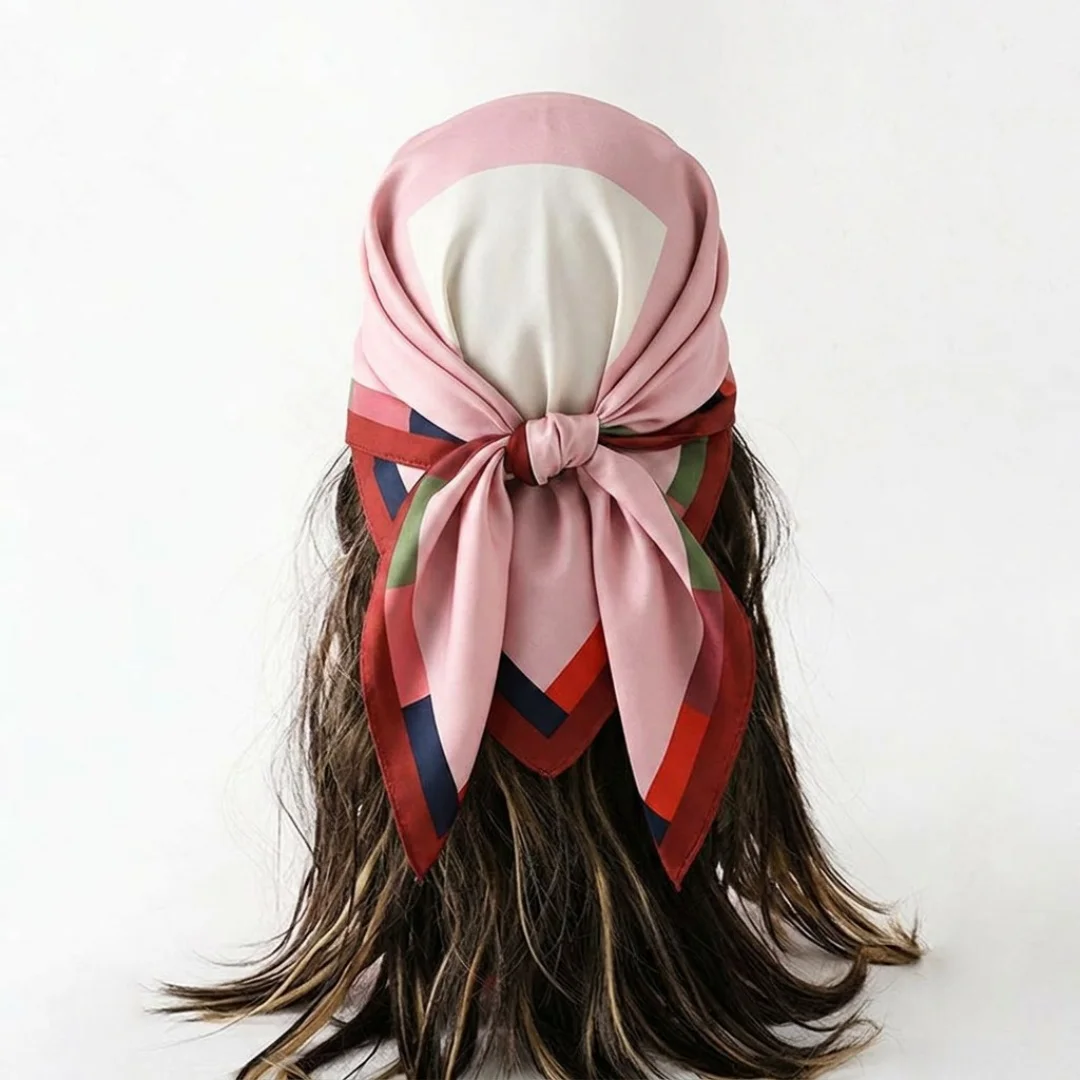 Silk Scarf Print Turban Square Hijab Female Headscarf Bandana Shawl Handkerchief Neckerchief Headband Windproof Luxury Wraps
