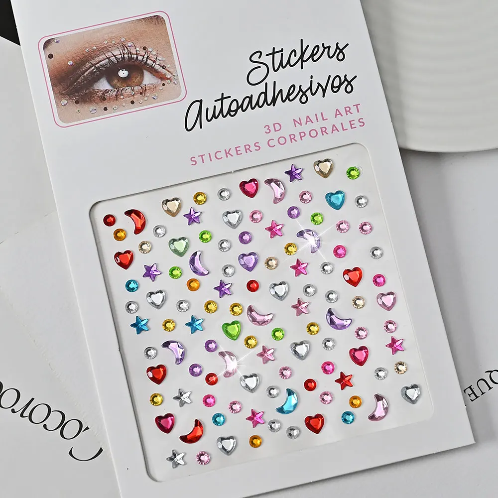 Bling Self Adhesive Face/Body Gems 3D Star/Moon/Heart/Round Temporary Tattoo Stickers AB/Clear/Red/Blue Face Hair Nail Jewelry view 4
