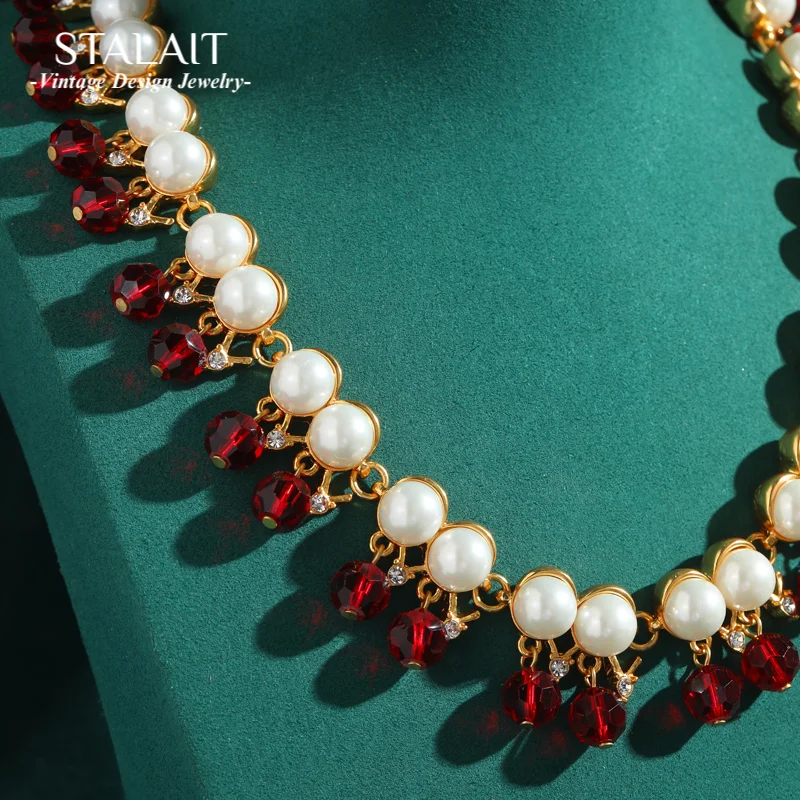 

Vintage Red Crystal Pearl Choker Necklace Bridal Charm Drop Wedding Accessories For Women Dinner Luxury Designer Jewelry 2025