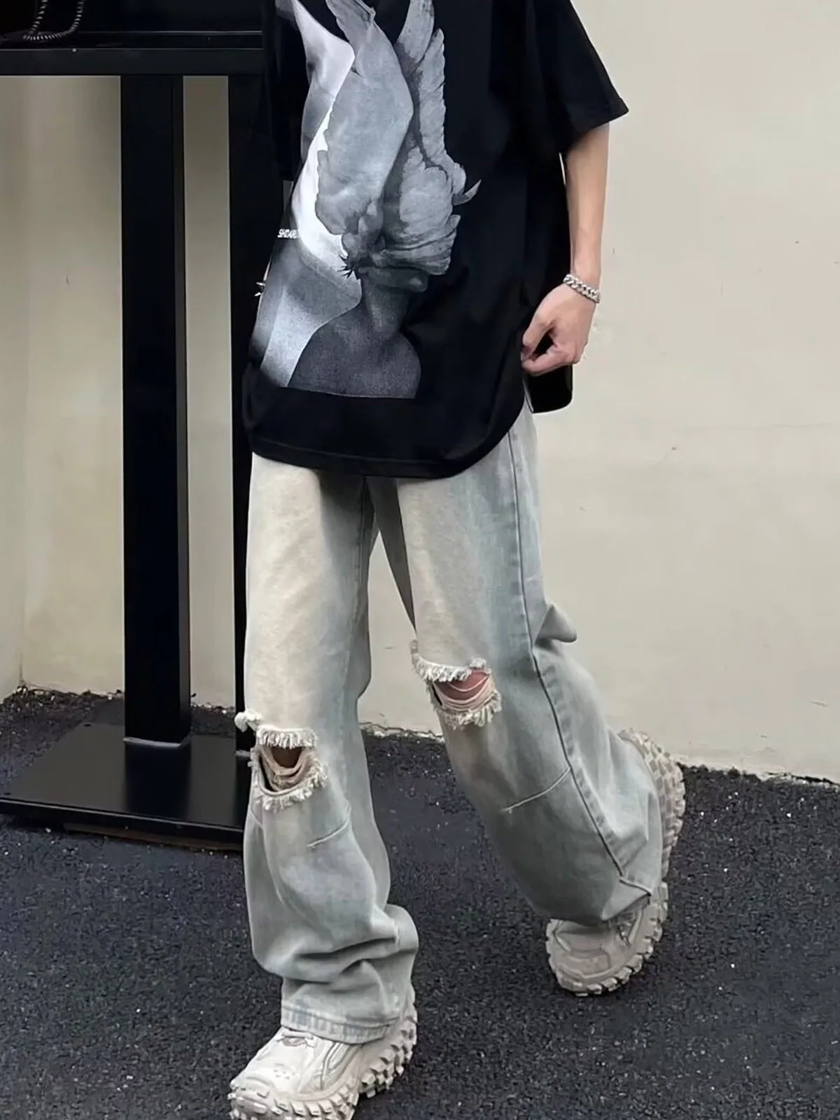 Cleanfit Yellow Mud Color Ripped Knife  Jeans for Boys Youth Slim Straight Leggings Teens Casual Wear Non-iron Treatment