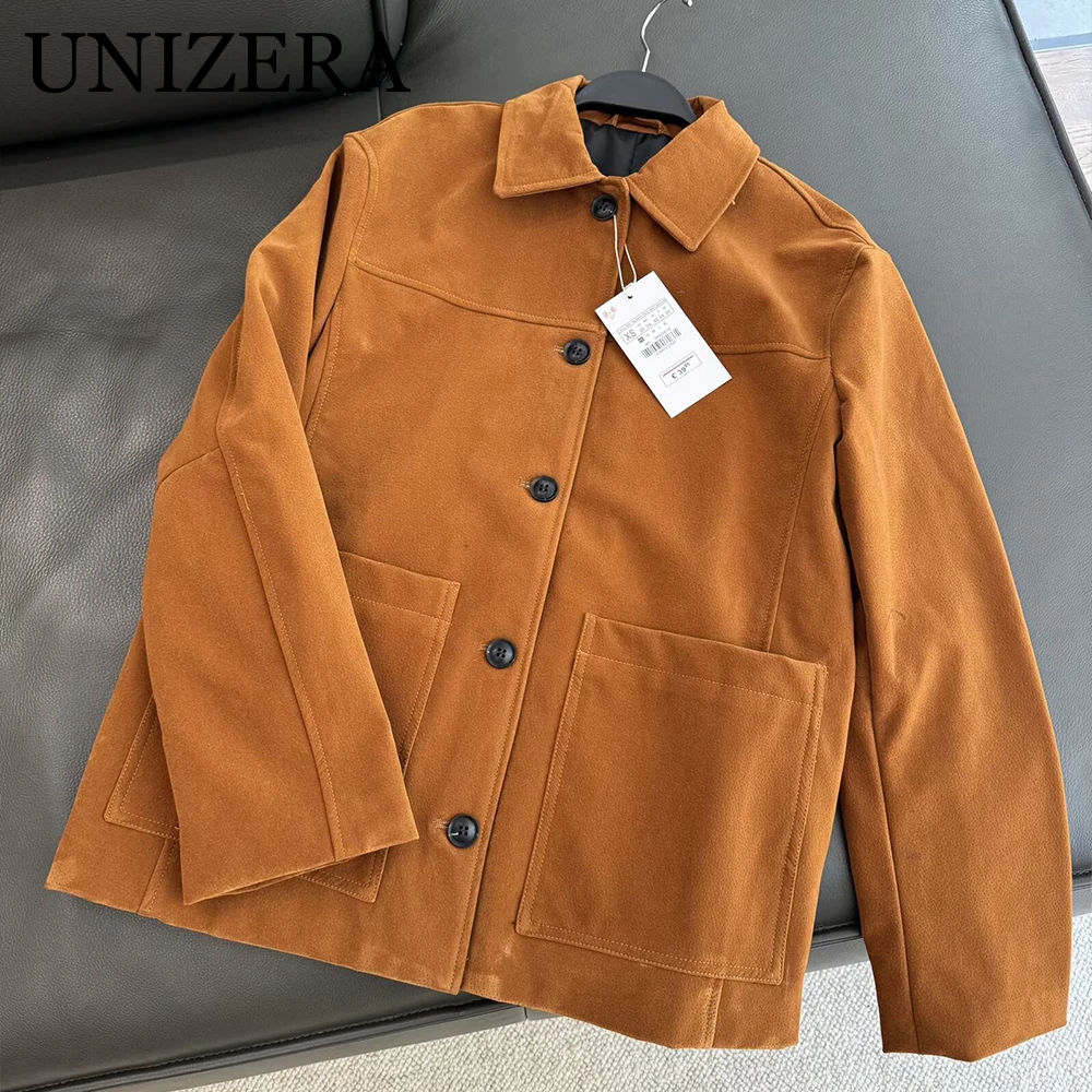 

Autumn new high-end long sleeved lapel suit, suede leather jacket jacket for women