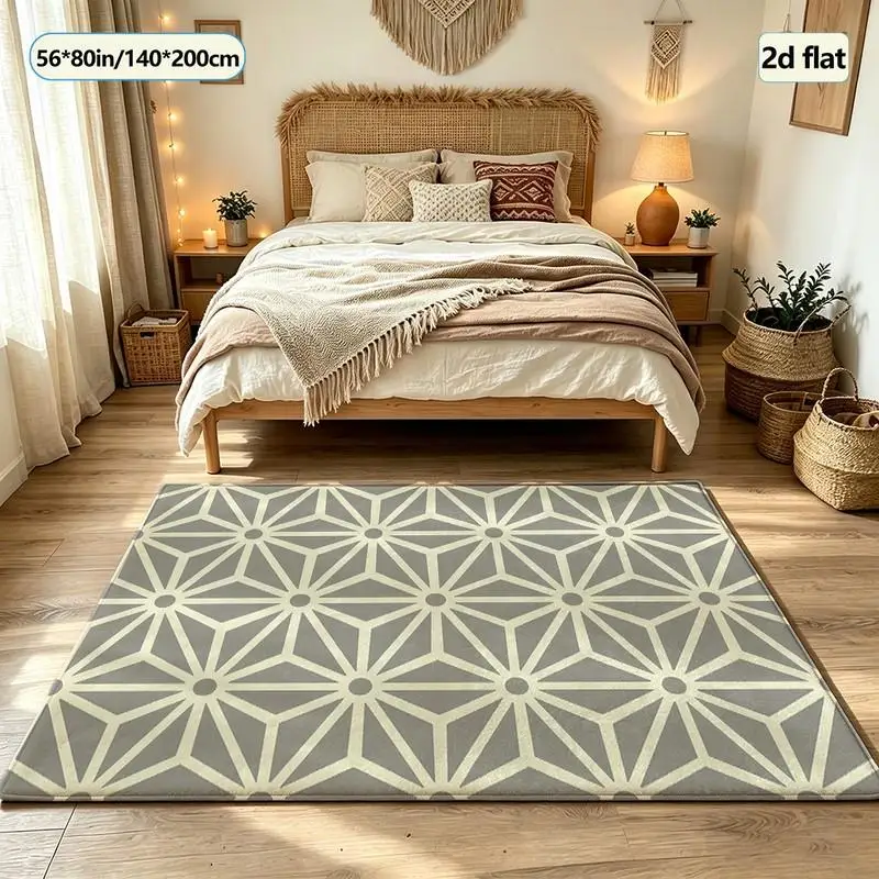 Gray Beige Geometric Star Pattern Carpet Floor Mat for Home Living Room