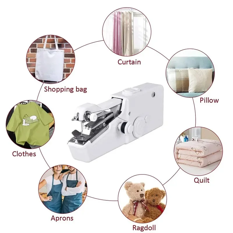 Máquina de coser de mano ligera y pequeña para el hogar, Kit de reparación rápida, Kit de costura de ropa, color blanco, 1 ud.