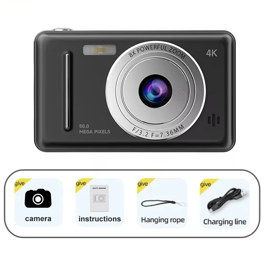64GB D6 Digitale Camera 4K HD Camera Recorder Muziekspeler Touch Control Scherm Vlogging Camera Nachtzicht 64MP Camcorder