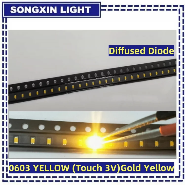 100pcs 0603（1608） Gold Yellow SMD LEDs Super Bright LED 0603 diodes 1608 led Light Emitting Diode 2000-2200K