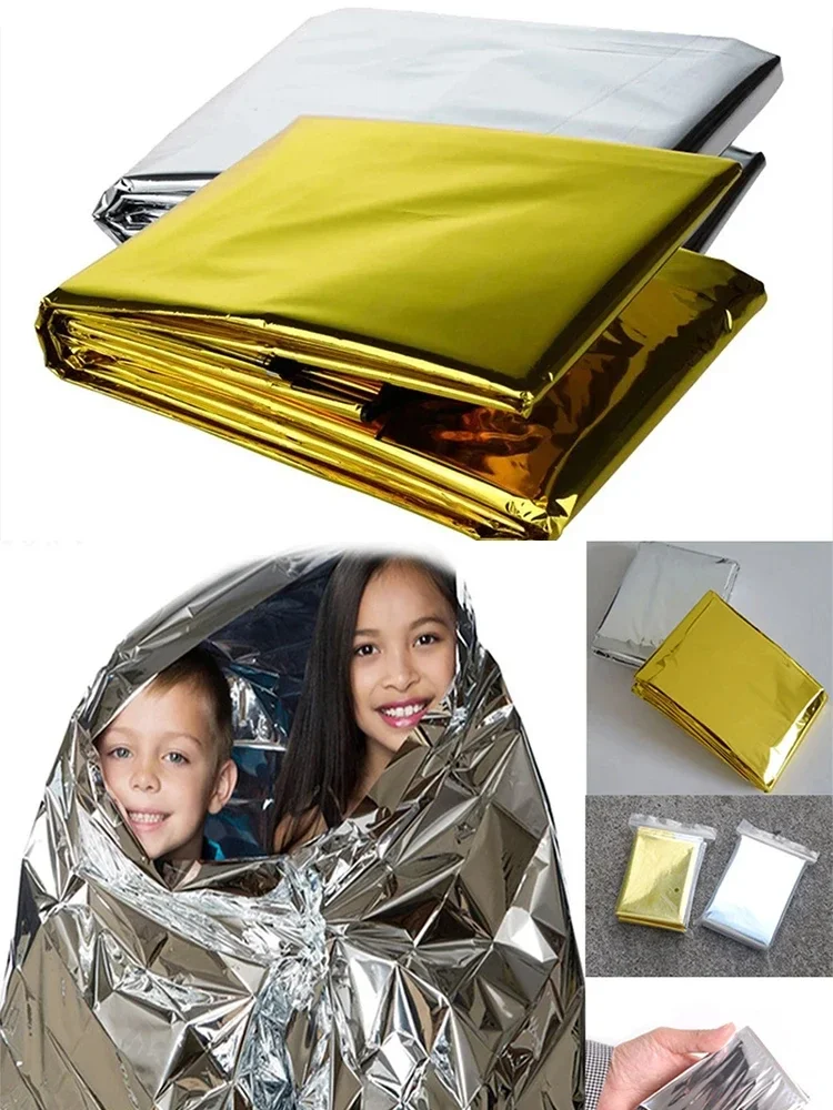 Thermal Emergency Poncho - Water/Windproof Reusable Blanket, Lightweight Camping Mat & First Aid Sunshade Cover