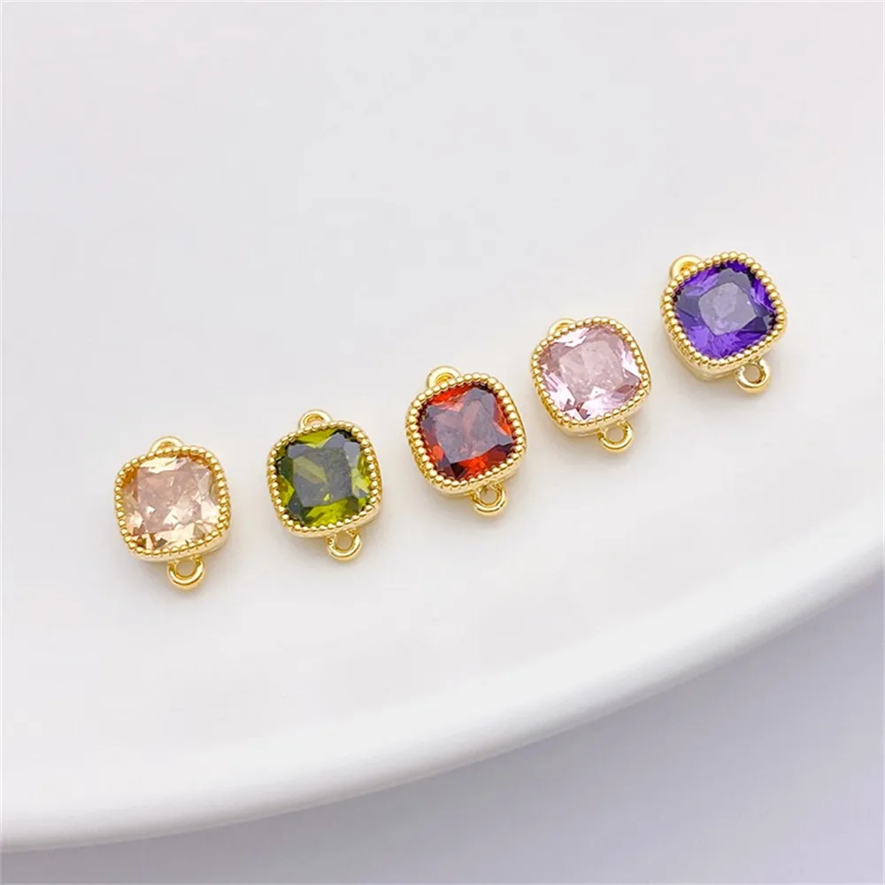 

14K Gold-plated Double-hang Inlaid Zircon Square Wrapped Edge Small Pendant Handmade Diy Bracelet Necklace Material Accessories