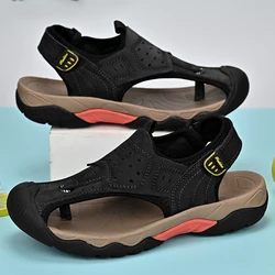 Men's Outdoor Sandals Summer Anti-Collision Toe Hiking Travel Beach Casual Shoes for Men Leather Sandals New