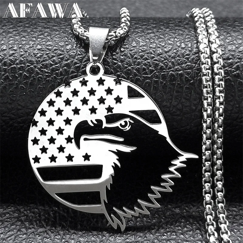 Creative Eagle America Flag Necklace for Women Men Stainless Steel Silver Color Star Chain Necklaces Jewlery collar NS02