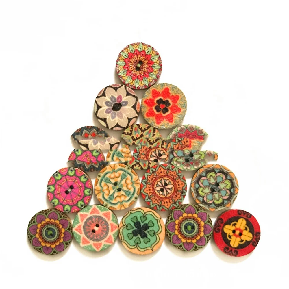أزرار خشبية بوهيمية للملابس، أزرار زخرفية لملحقات الخياطة اليدوية ذاتية الصنع أزرار حرفية 15 مم 20 مم 25 مم، 50 قطعة