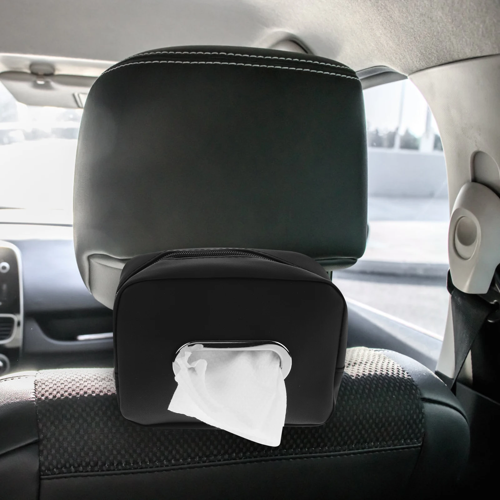 

Car Tissue Box Holder Visor Backseat Napkin Dispenser Stain Resistant Durable Easy Install Black Automotive Tissue Holder