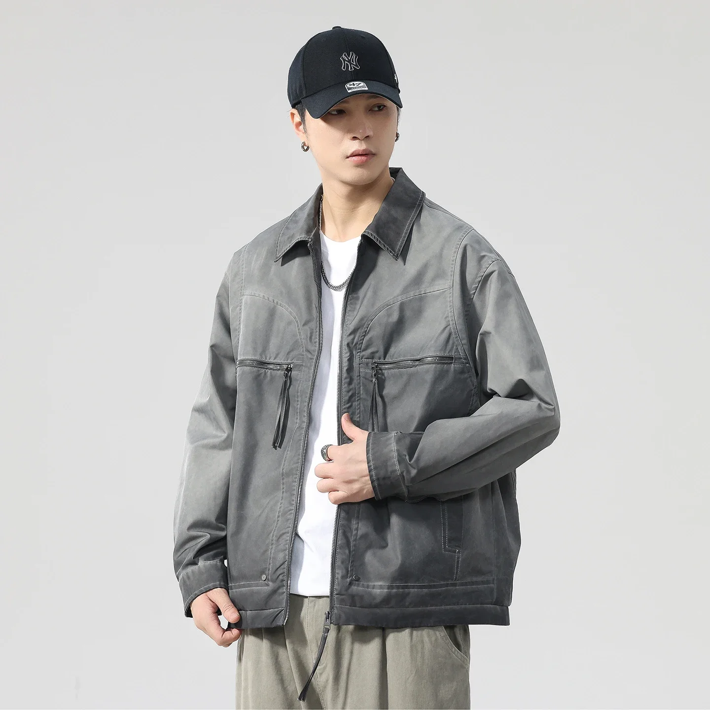 

Новая мужская серая уличная одежда с градиентом, модная свободная повседневная уличная куртка-карго, пальто больших размеров, верхняя одежда Cityboy на весну и осень