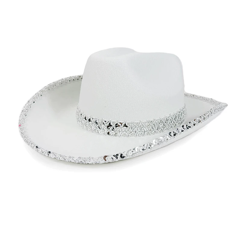 Women Men Sequin Cowgirl Hat Sparkly Western Cap Wide Brim Sun Hat for Outdoor Party Stage view 3