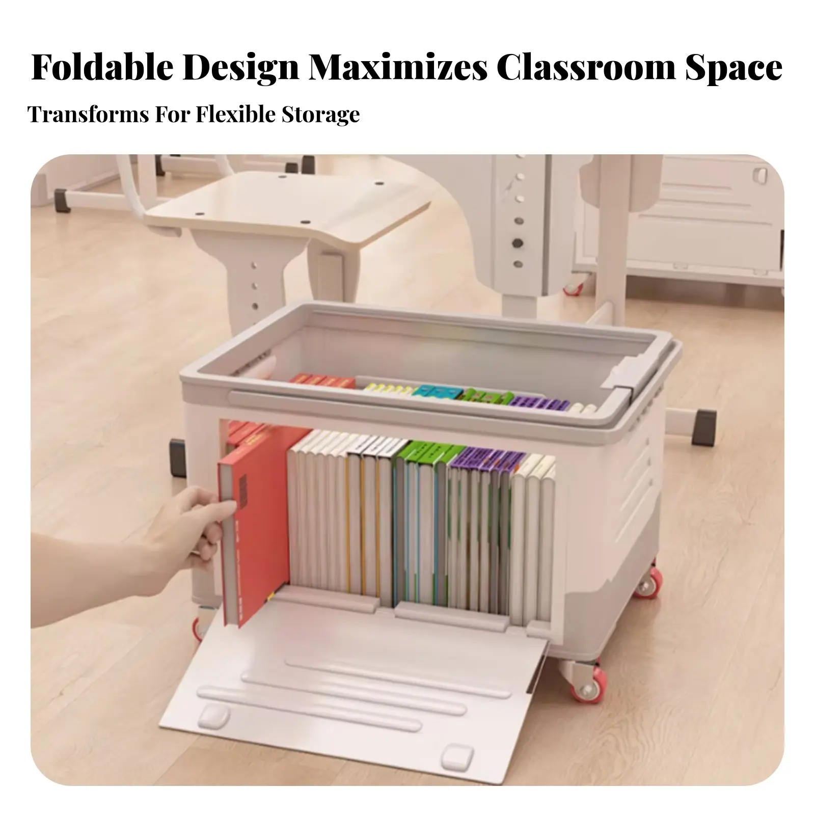 

Foldamanner Trolley Bin Under-Desk Storage Mobile Book Box With casters Pull-extendable Handle for Classroom