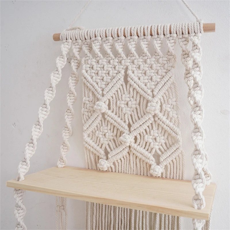 and Cotton Rope Wall Shelf Vintage Inspired Tassels Floating Shelf Handwoven 2 Layer Storage Rack