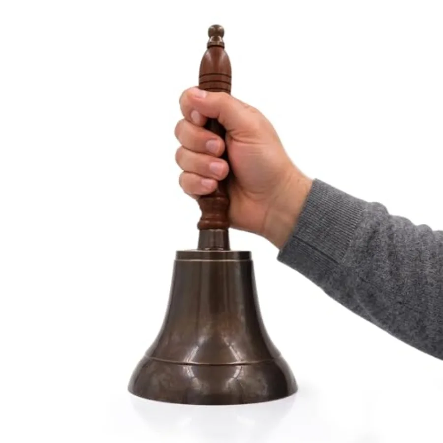 

Large and Heavy Solid Brass Loud Hand Call Bell for Weddings Christmas School 11" H 5"(D) Antique Brass By