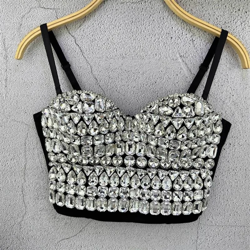 

Heavy-Beaded Water Diamond Women's Vest New Product ort Cotton Blend Diamond Embellied ape Sculpting Top Summer 2023