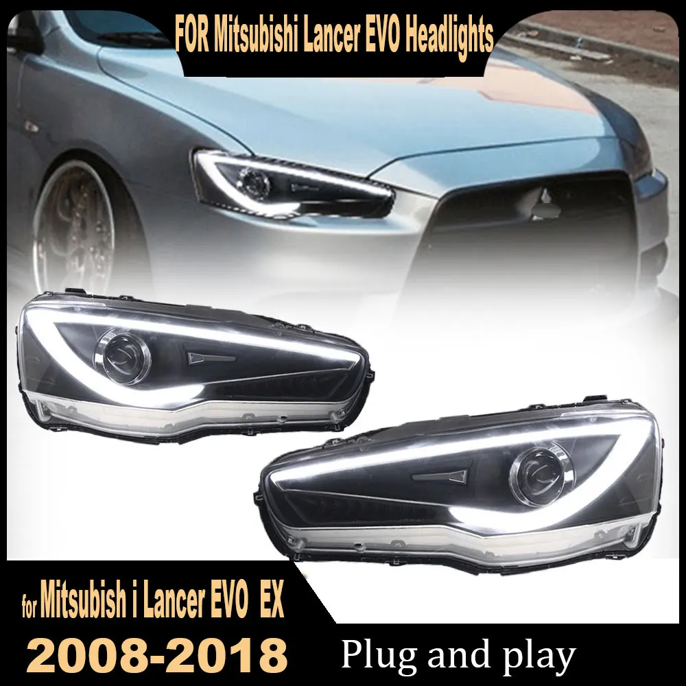 Pair Car Headlights For Mitsubishi Lancer EX 2009-2018 LED Headlamp Assembly Upgrade High Configure Projector Lens Accessories