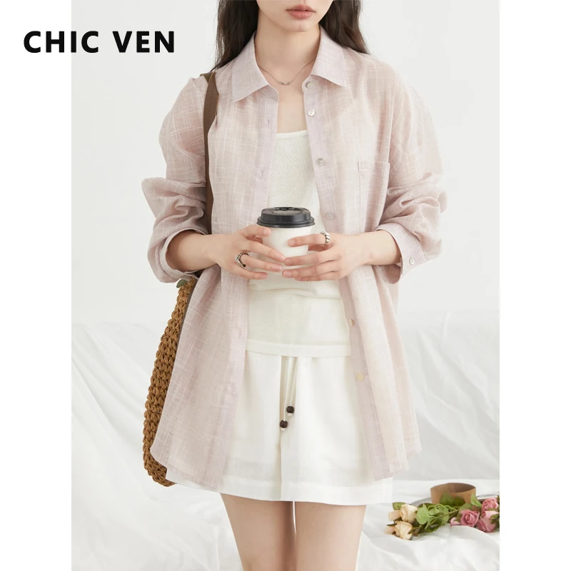 CHIC VEN Nuove donne camicia retrò allentato casual monopetto cappotto a maniche lunghe spacco posteriore sottile camicette femminili estate 2025