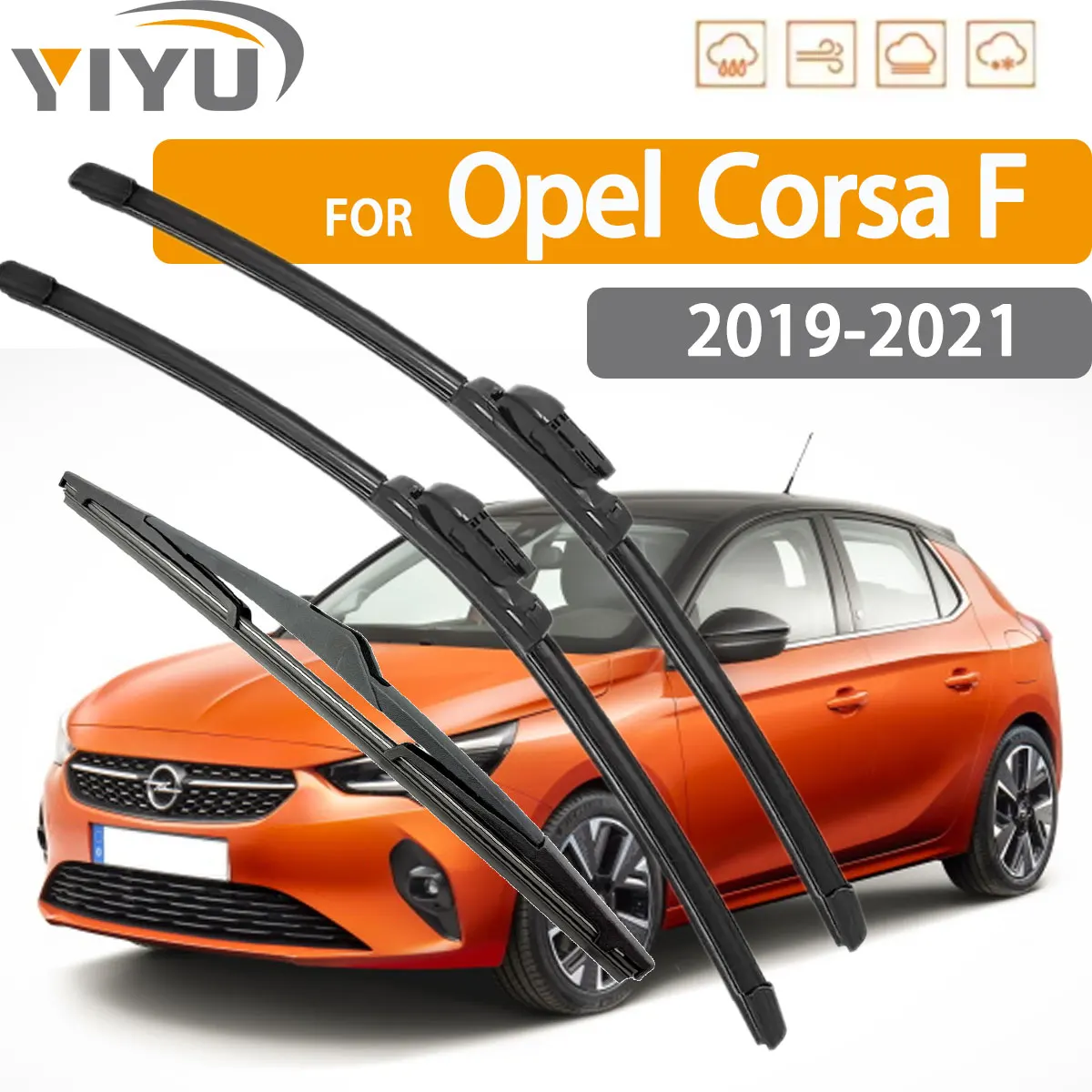 3PCS Car Wiper For Opel Corsa F 2019-2021 Front Rear Wiper Blades Brushes Auto Windscreen Window Accessories