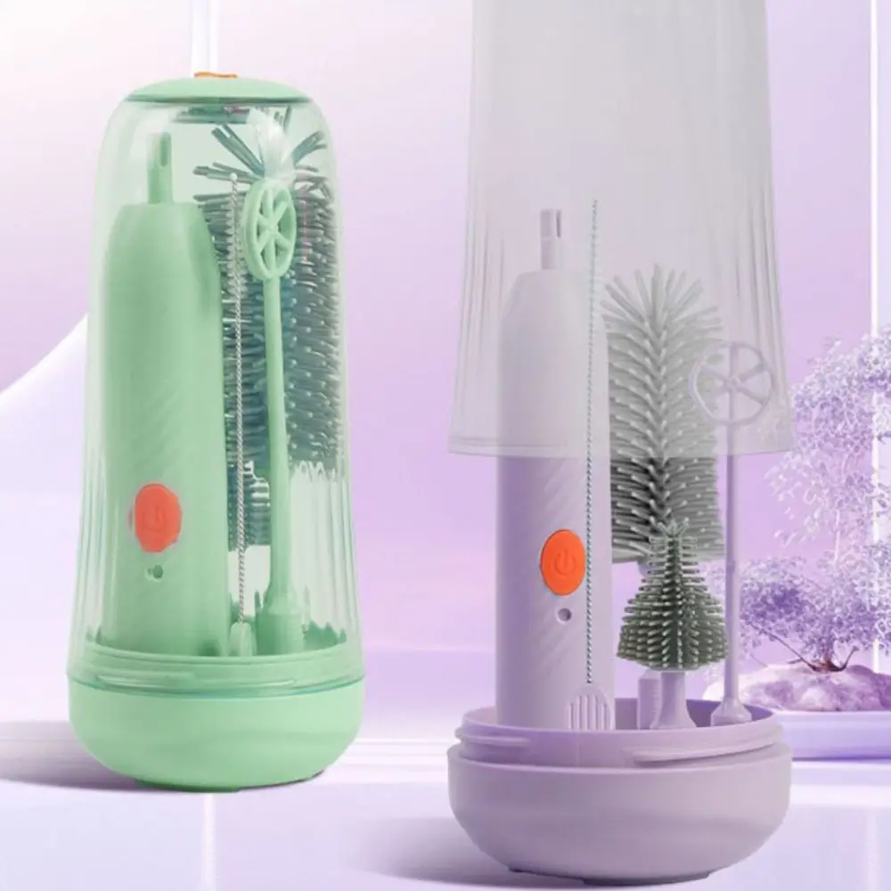 Silicone Baby Bottle Straw Cleaner Flexible Brushes Long Handled Electric Bottle Brush Waterproof Cleaning Brush Set Travel