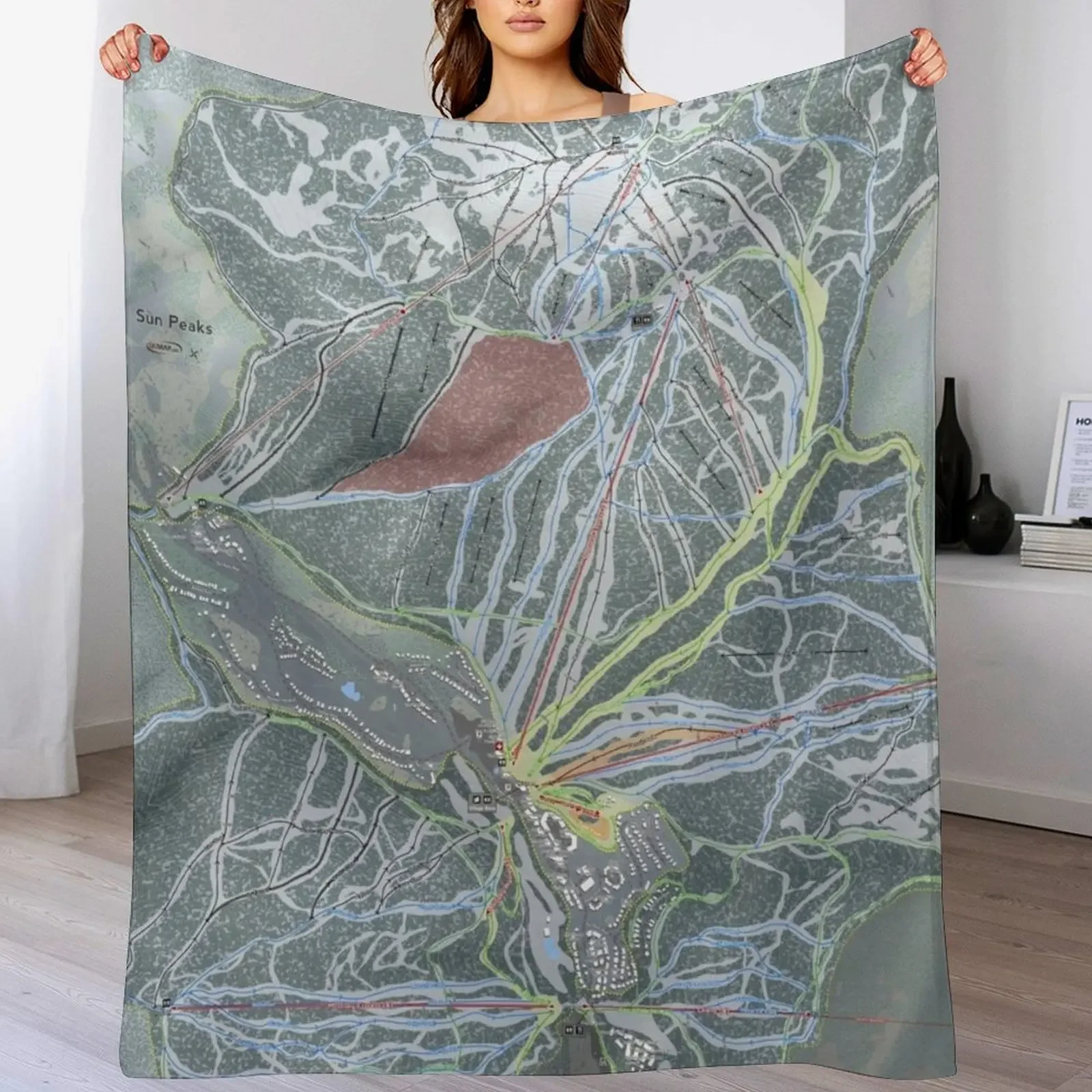 Sun Peaks Resort Trail Map Throw Blanket Cozy Throw Blanket Birthday Gift for Him Her