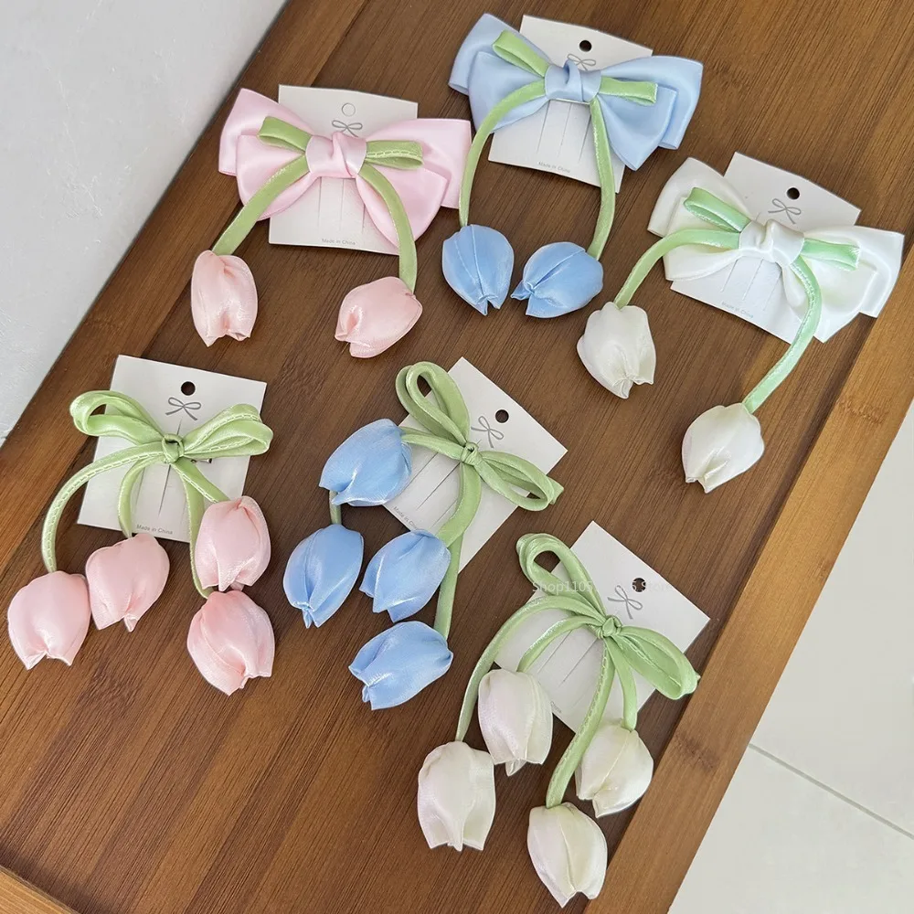 Korean Sweet Chiffon Tulip Flower Bow Hairpin for Women Girl Sweet Cute Elegant Floral Hair Clip Hair Accessories New Headwear
