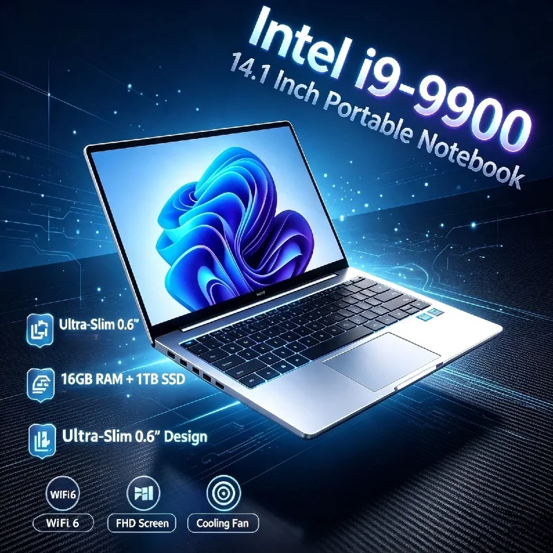 2026 Intel Core i9 9900 14.1 Inch Ultra Slim Gaming Laptop 5GHz 32GB DDR4 2TB SSD 1920x1080 Office Pro Max Ultra