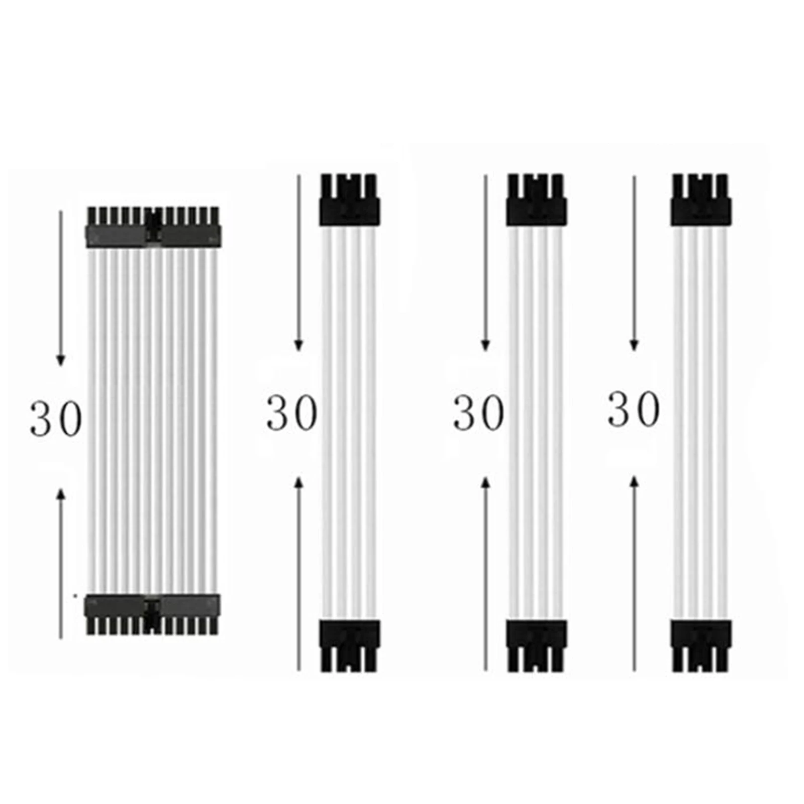 ATX Ärmeln Kabel 30cm 8Pin 24Pin Praktische Extension Kit Weiß Nylon PVC Kupfer Adapter Anschlüsse für Netzteil Fall PC