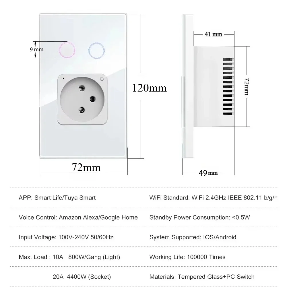 Manufactur Israel Wall Socket Wifi Smart Light Switch Tuya Plug Electrical Outlet Glass Panel Intelligent Alexa Google Home view 3