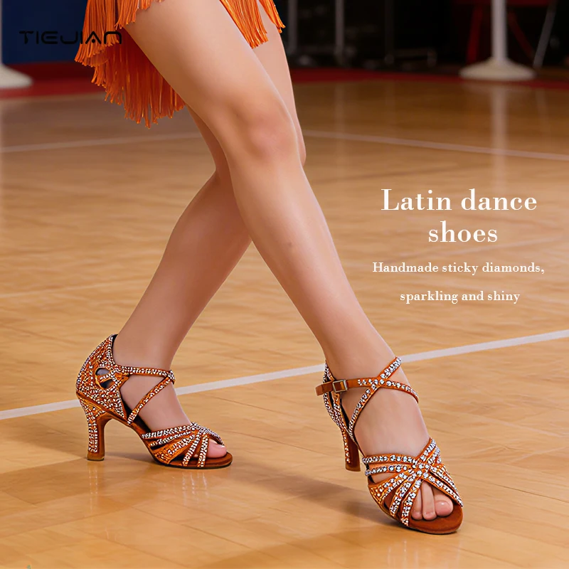 

Women's Latin Dance Shoes Satin Sparkler Rhindiamonds Soles Party Salsa Heels Black Sexy Nightclub Dance Shoes