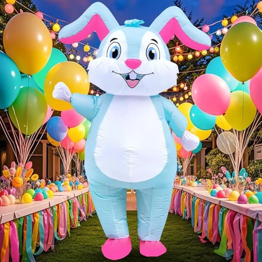 Kostum Kelinci Paskah Jumpsuit Tiup Kelinci Seluruh Tubuh Setelan Ledakan Paskah untuk Dewasa Pria Wanita Anak-anak Dekorasi Pesta Cosplay