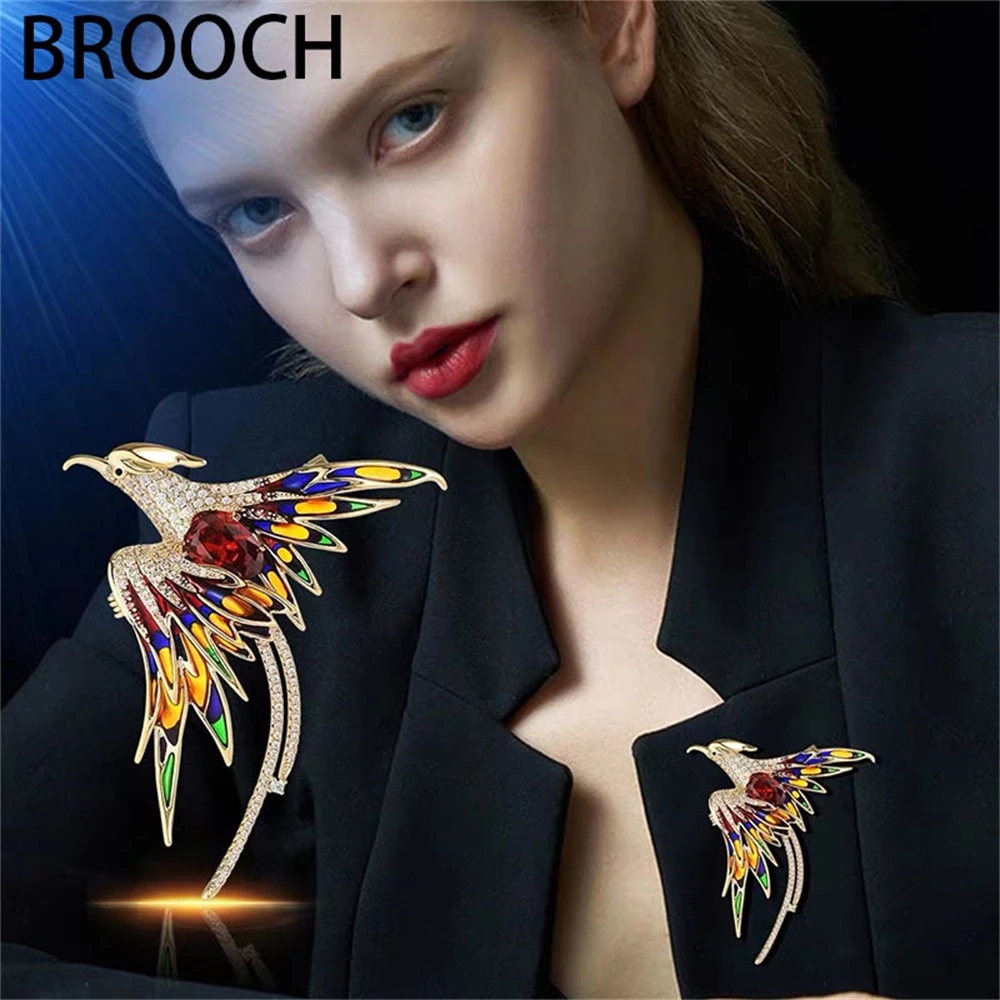 Exquisite Strass Phoenix Brosche für Frauen Luxus Emaille Farbe Pins Mode Stoff Taschen Zubehör elegante Vogel Schmuck Geschenke