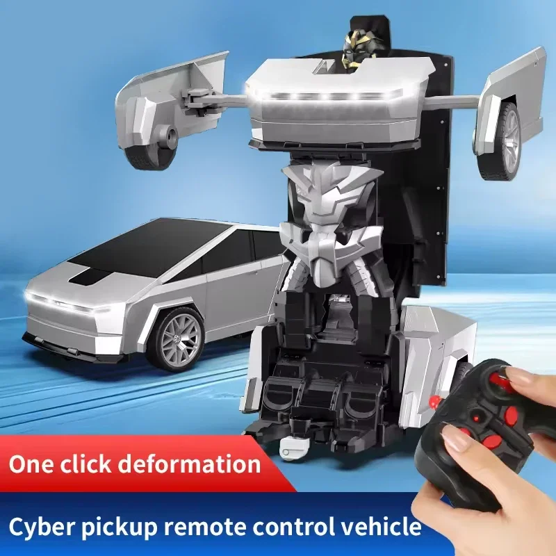 2.4GHz Cyber Pickup Remote Control Robot Car Toy One click Transformation with LED Light 360 ° Rotation Drift Mode Children's Gi