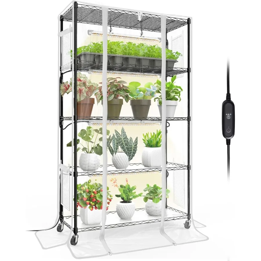 

Комнатная теплица Bstrip со светом для выращивания Мини-зеленый дом с 4 упаковками, 24 Вт, полный спектр освещения для растений с таймером, полкой для растений