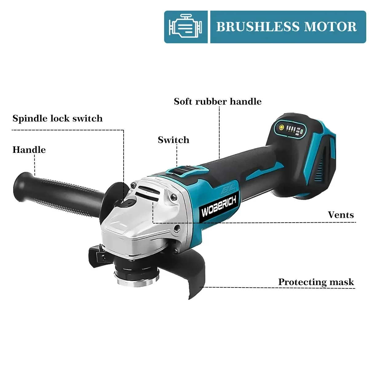 Cordless Impact Wrench 125mm Brushless Electric Angle Grinder 18V Battery Devices Combo Kit for Makita Battery （No battery）