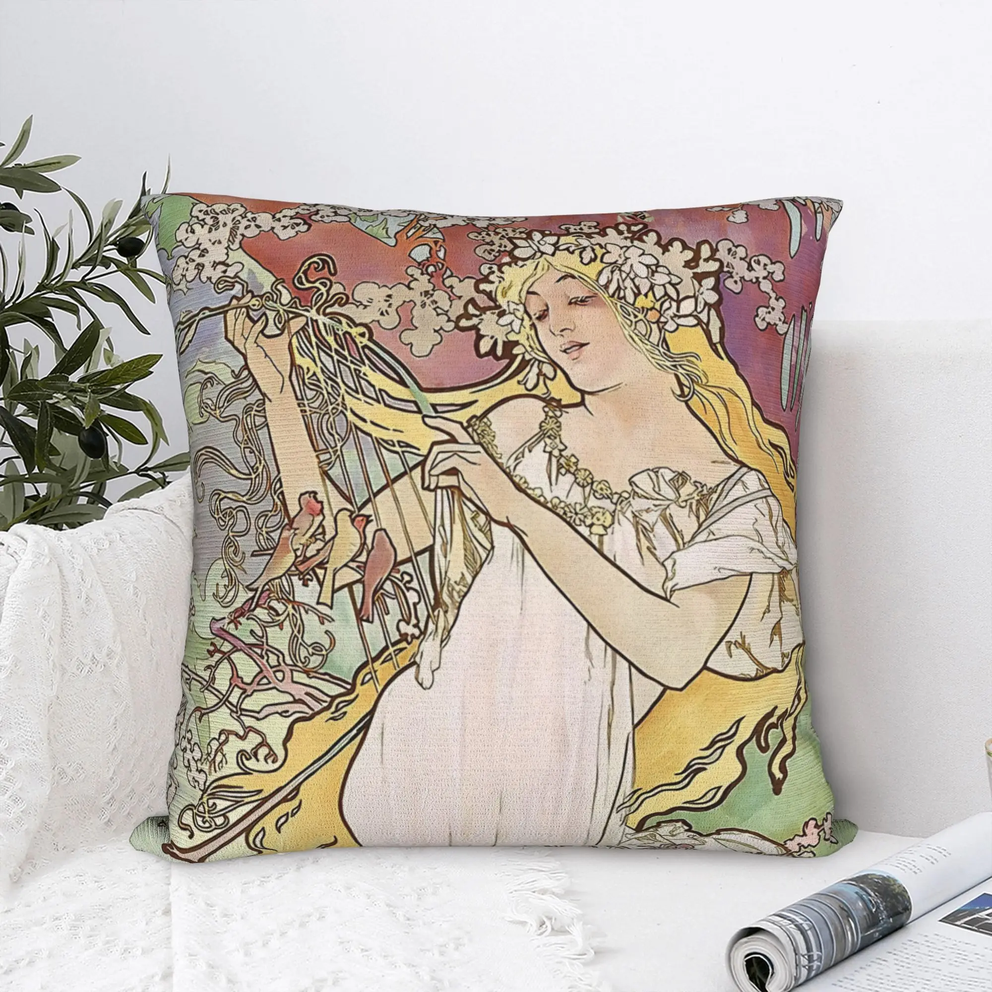 The Four Seasons Alphonse Mucha Pillowcase Polyester Cushion Cover Decor  Throw Pillow Case Cover Home Wholesale 40X40cm