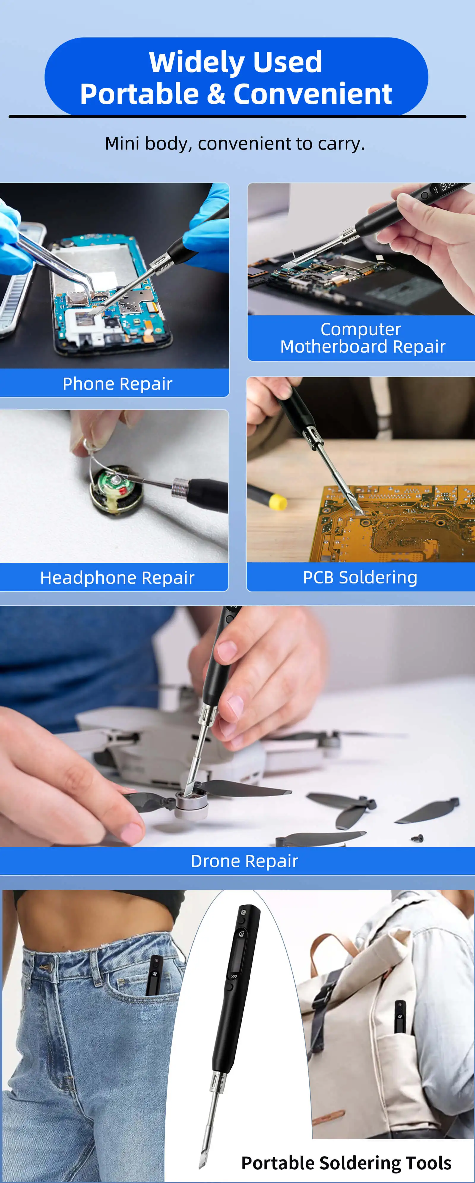 SEQURE S99 Repair Tool High Power 75W/150W Soldering Iron with C245 Tip Compatibility Anti-Static Welding Pen for Drone RC Model