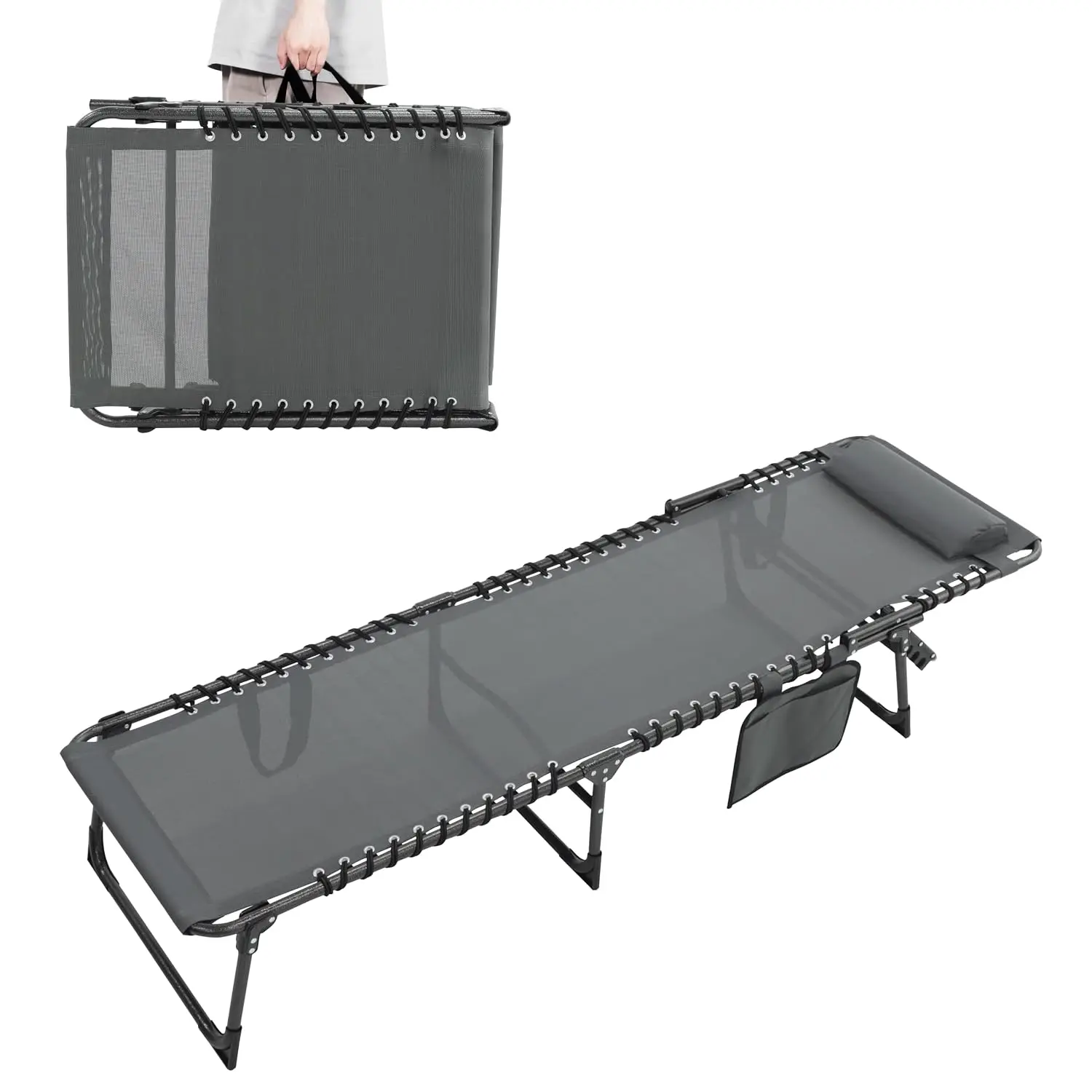 # Tumbona Plegable de 5 Posiciones con Almohada Extraíble y Bolsa de Almacenamiento para Playa, Patio, Piscina, Personalizable